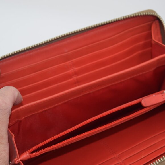 Coach Red Leather and Signature Brown Canvas Long Zip Around Wallet - Picture 6 of 7